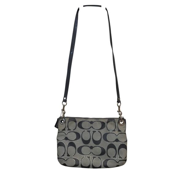 Coach 2012 Poppy Gray & Silver Metallic Signature Jacquard Crossbody Bag 12 x 8" - Picture 5 of 15